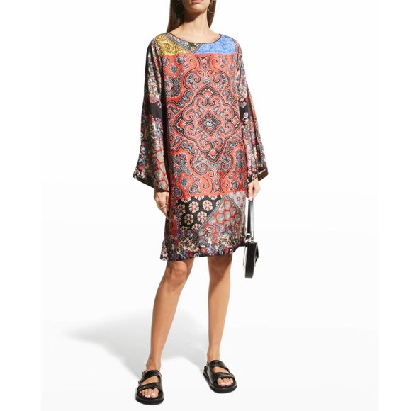 Johnny Was NWT Moa Kabelo Habutai Printed Silk Tunic Boho Mini Shift Dress XS - Picture 14 of 14